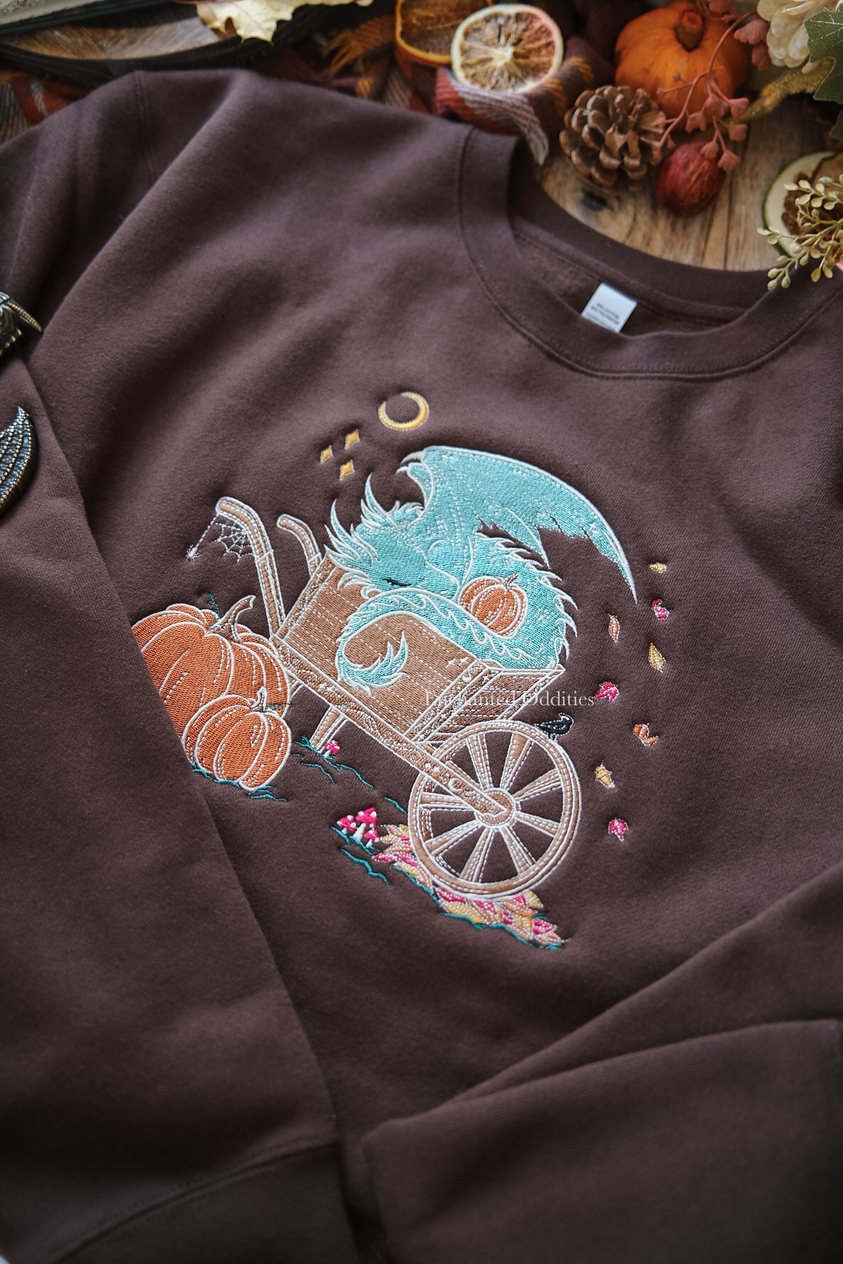 BROWN Sleepy Harvest Dragon Embroidered Crewneck - Image 2