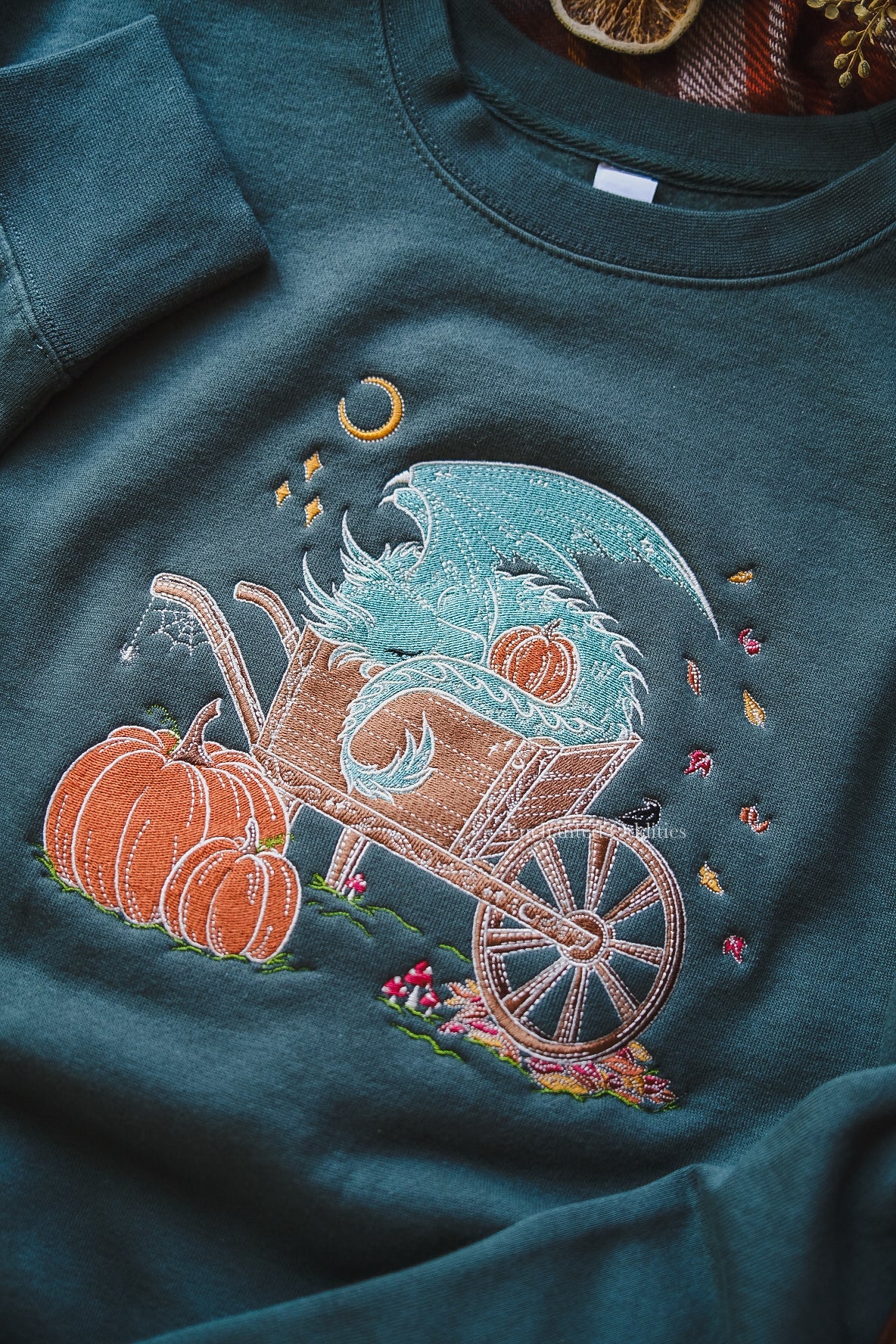 GREEN Sleepy Harvest Dragon Embroidered Crewneck - Image 2