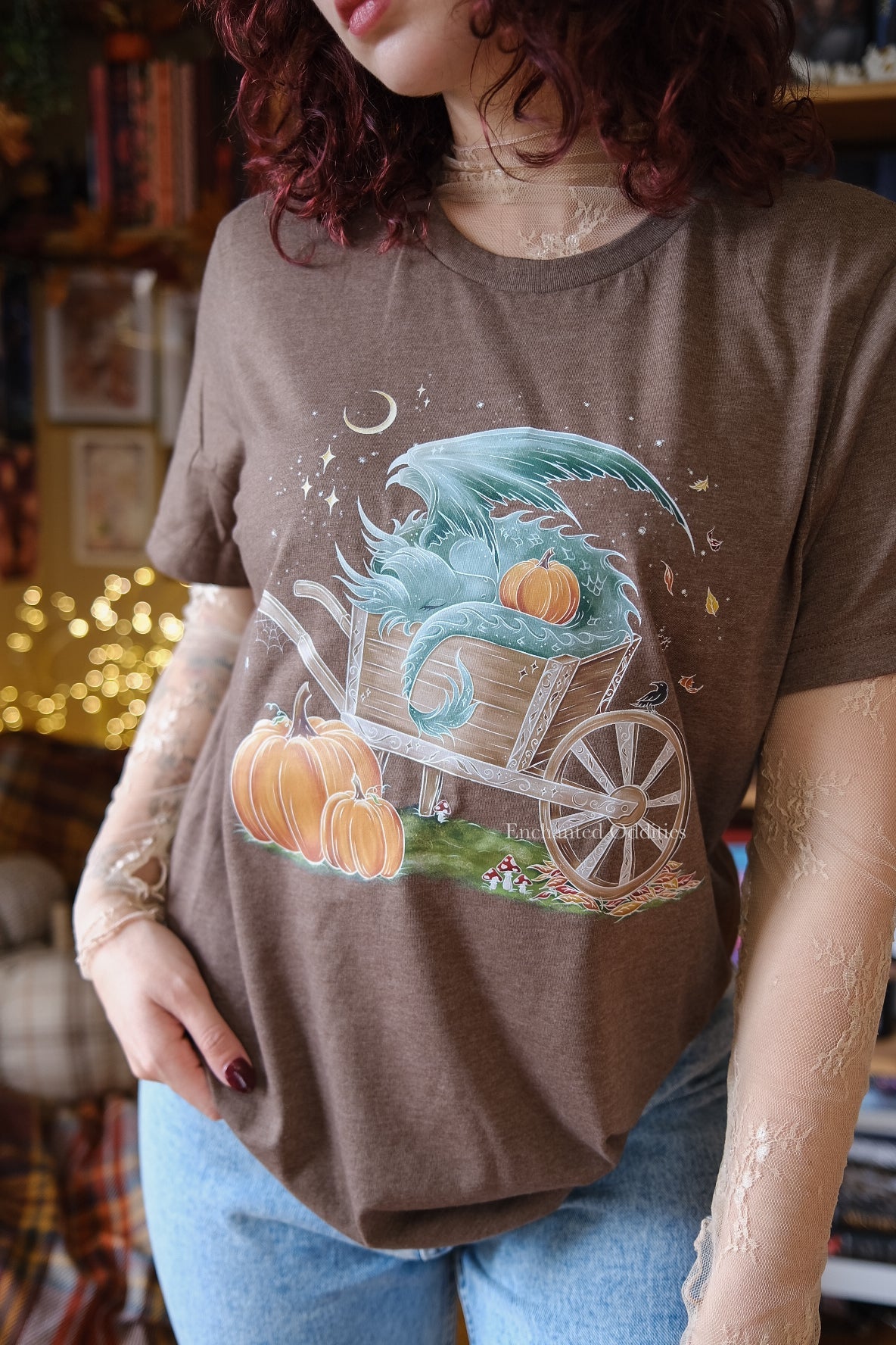 Sleepy Harvest Dragon Printed tee in Brown - Image 3