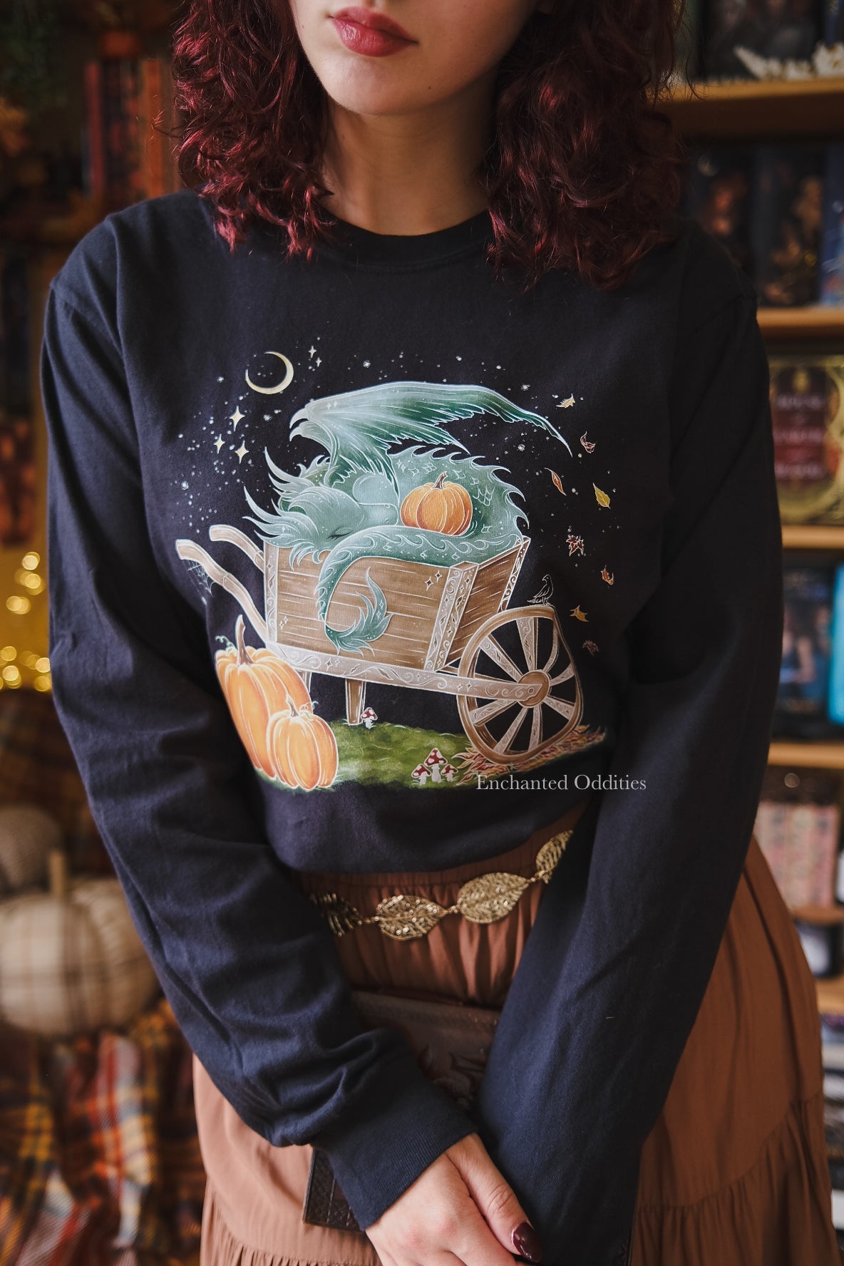 Sleepy Harvest Dragon Printed Long Sleeve Tee - Image 4