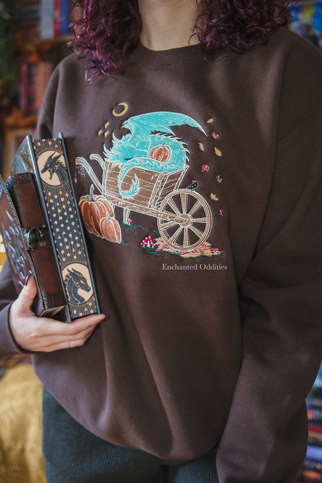 BROWN Sleepy Harvest Dragon Embroidered Crewneck - Image 3