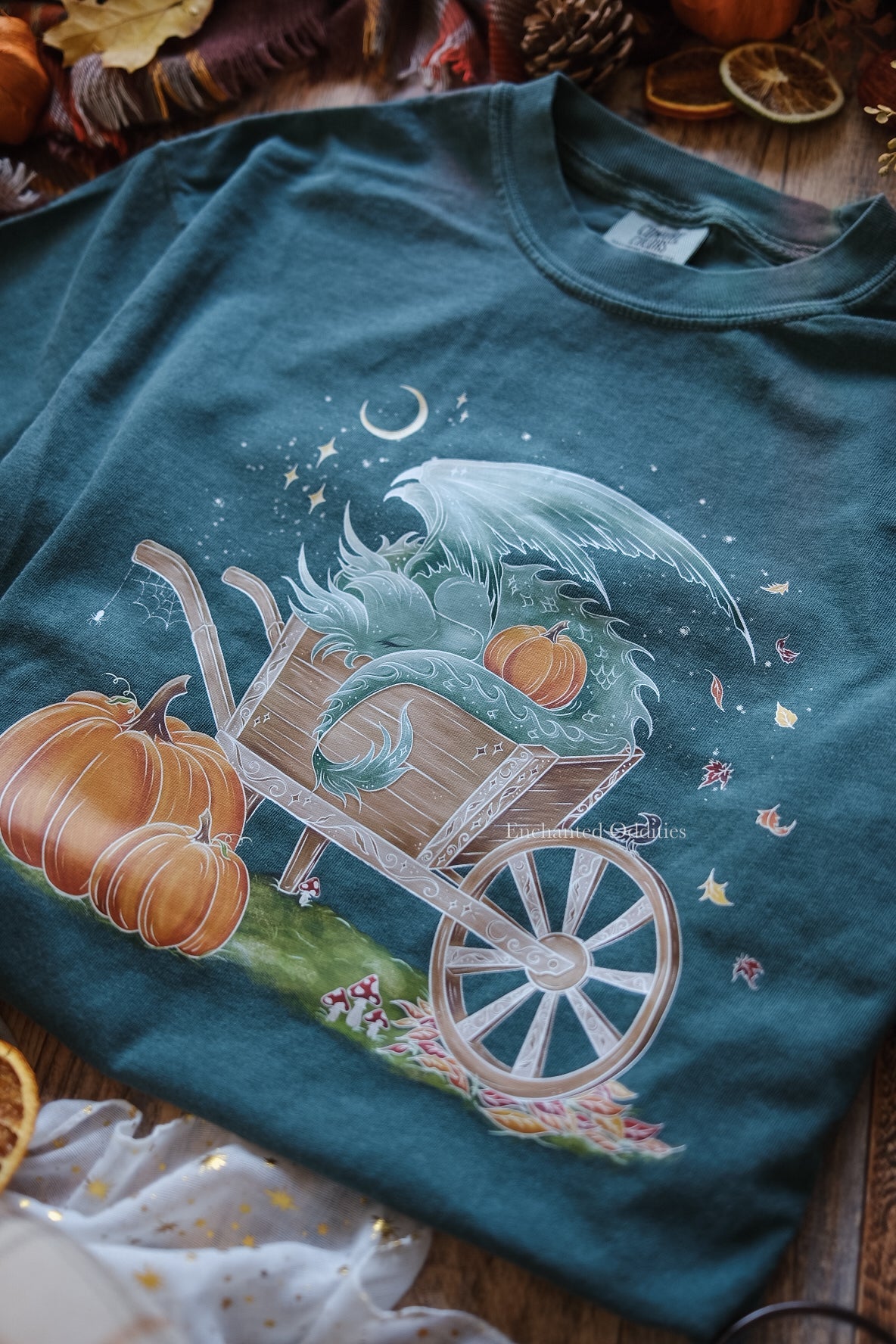 Sleepy Harvest Dragon Printed tee in Green - Image 2